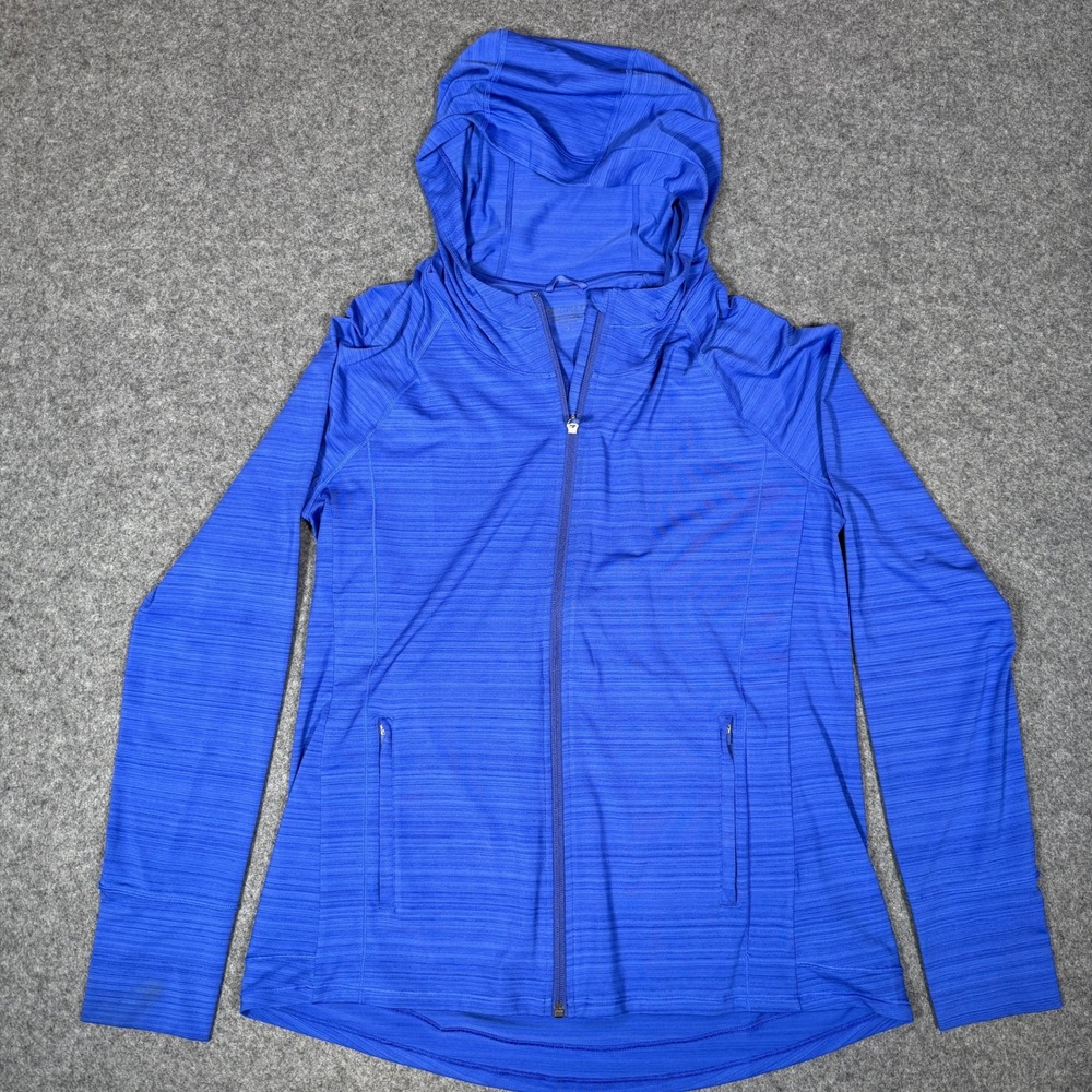 Athleta Pacifica Illume UPF Relaxed Jacket Blue Space Dye Full Zip Hooded L
